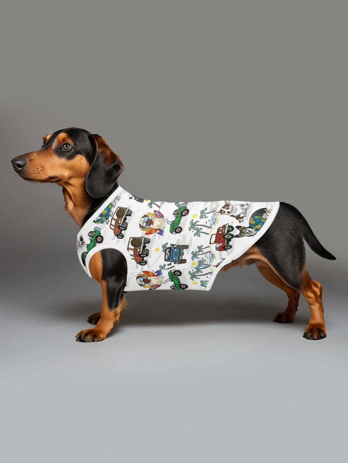 Coconut Tree Cars Dogs Sea Waves Print Hawaii Tank Top and Shirt Dog and Owner Matching Outfits - Image 3