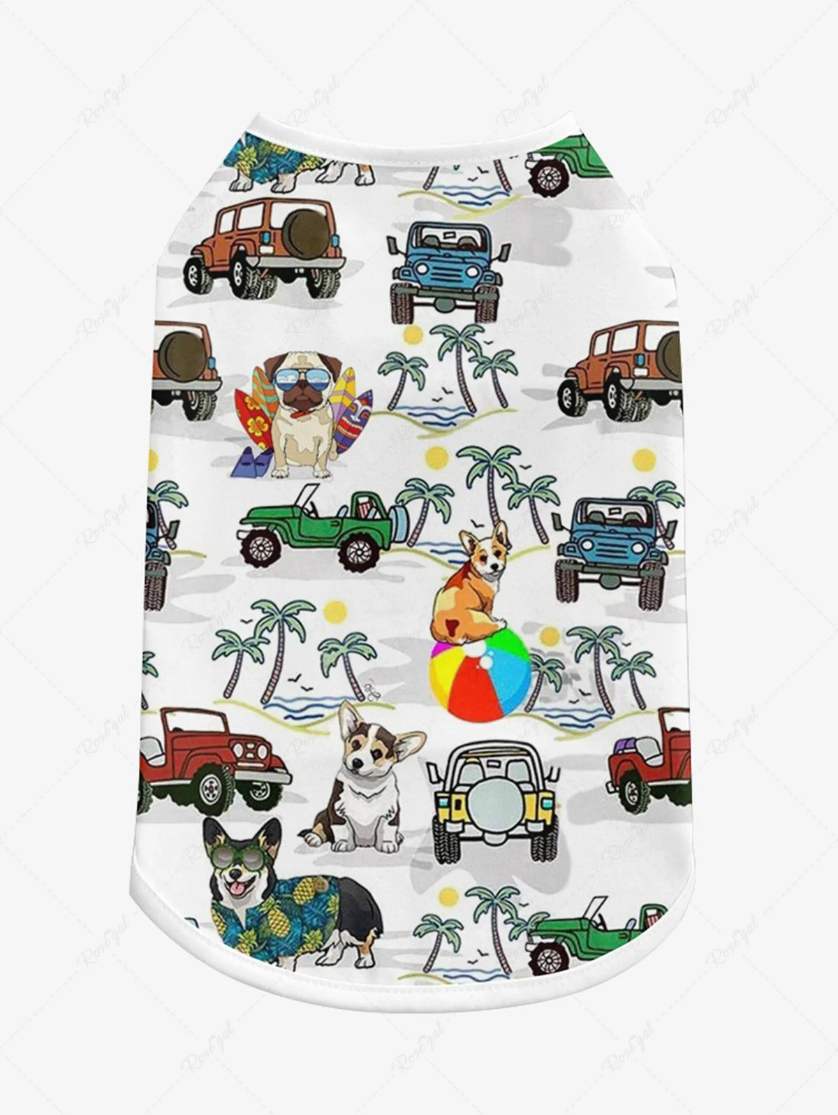 Coconut Tree Cars Dogs Sea Waves Print Hawaii Tank Top and Shirt Dog and Owner Matching Outfits - Image 6