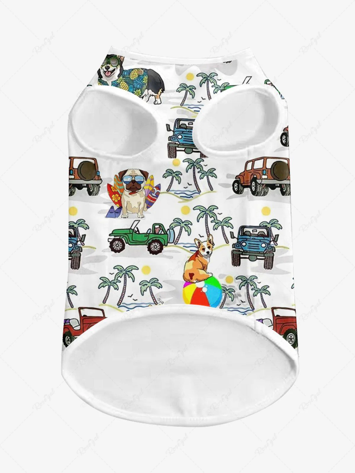 Coconut Tree Cars Dogs Sea Waves Print Hawaii Tank Top and Shirt Dog and Owner Matching Outfits - Image 7