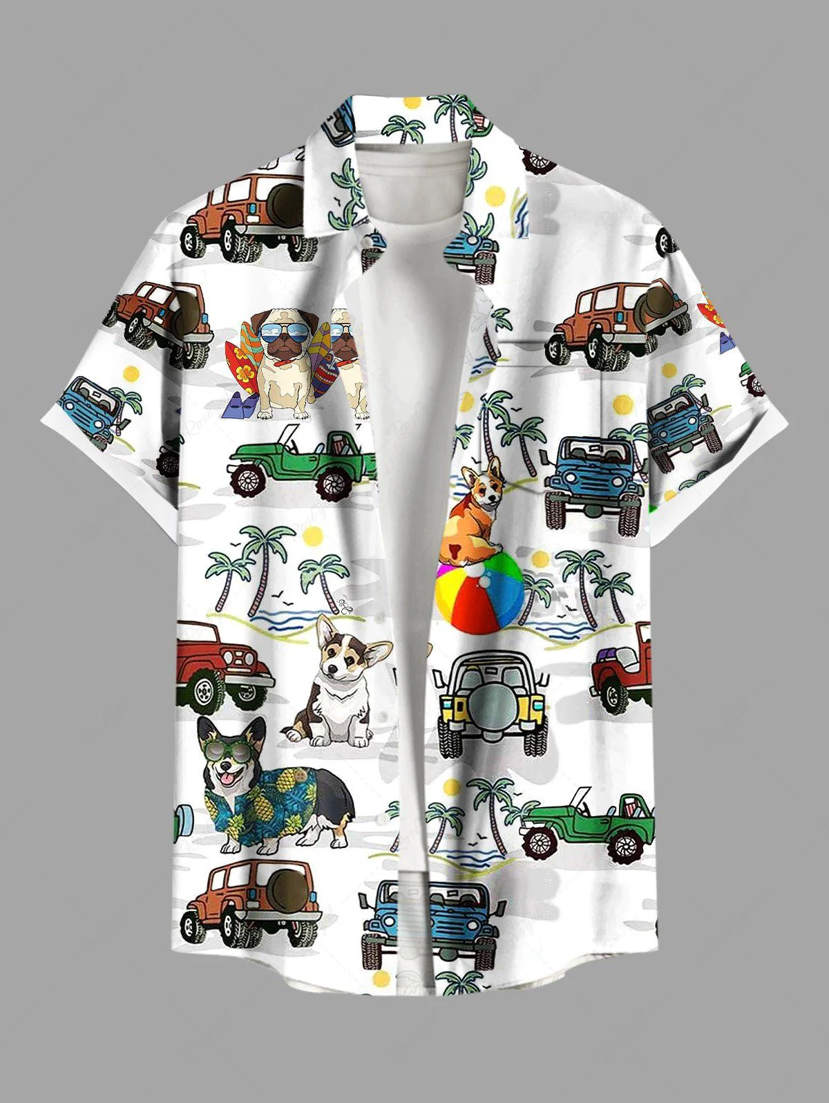 Coconut Tree Cars Dogs Sea Waves Print Hawaii Tank Top and Shirt Dog and Owner Matching Outfits - Image 8