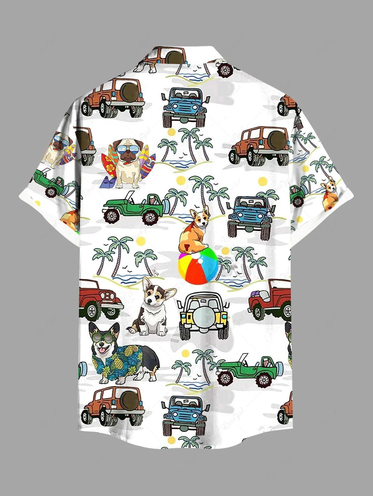 Coconut Tree Cars Dogs Sea Waves Print Hawaii Tank Top and Shirt Dog and Owner Matching Outfits - Image 9