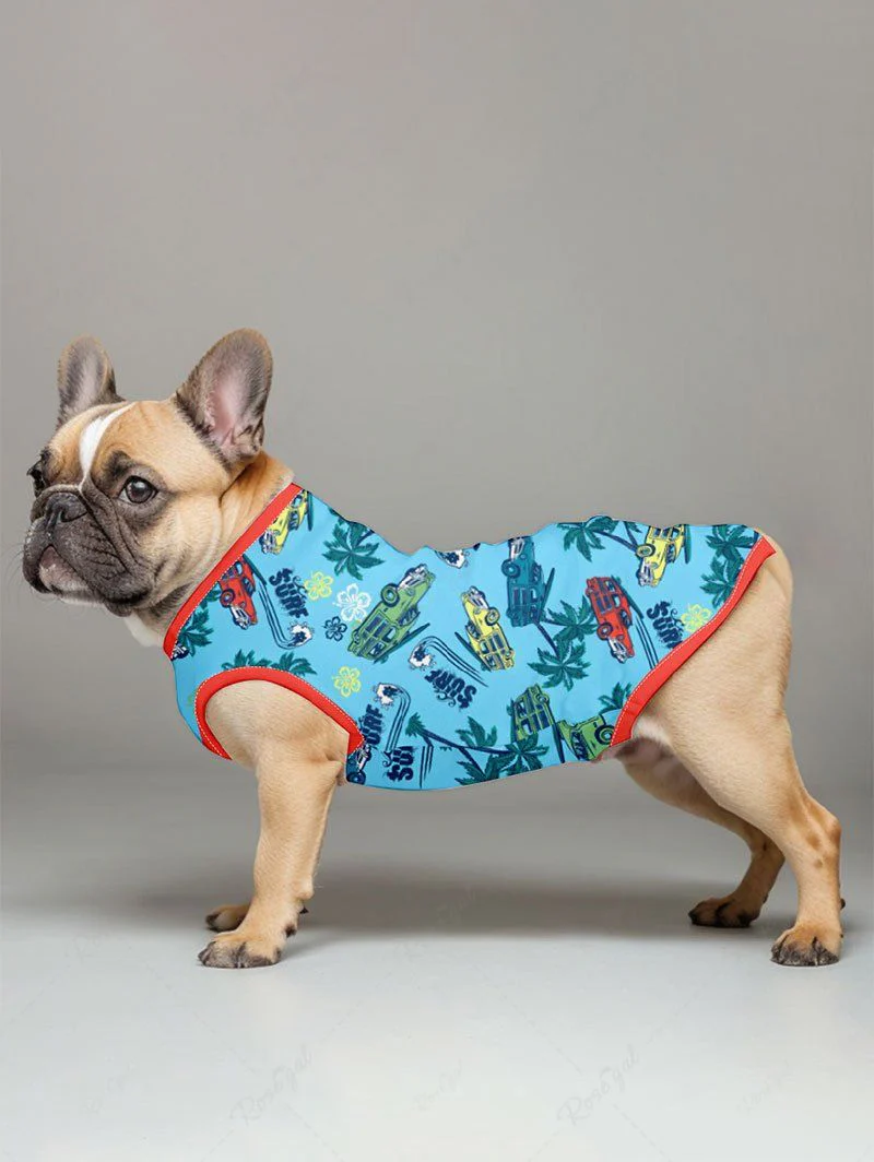 Hawaii Coconut Tree Flower Cars Printed Tank Top and Wide Leg Pants Dog and Owner Matching Outfits - Image 3