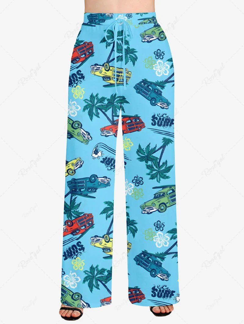 Hawaii Coconut Tree Flower Cars Printed Tank Top and Wide Leg Pants Dog and Owner Matching Outfits - Image 5