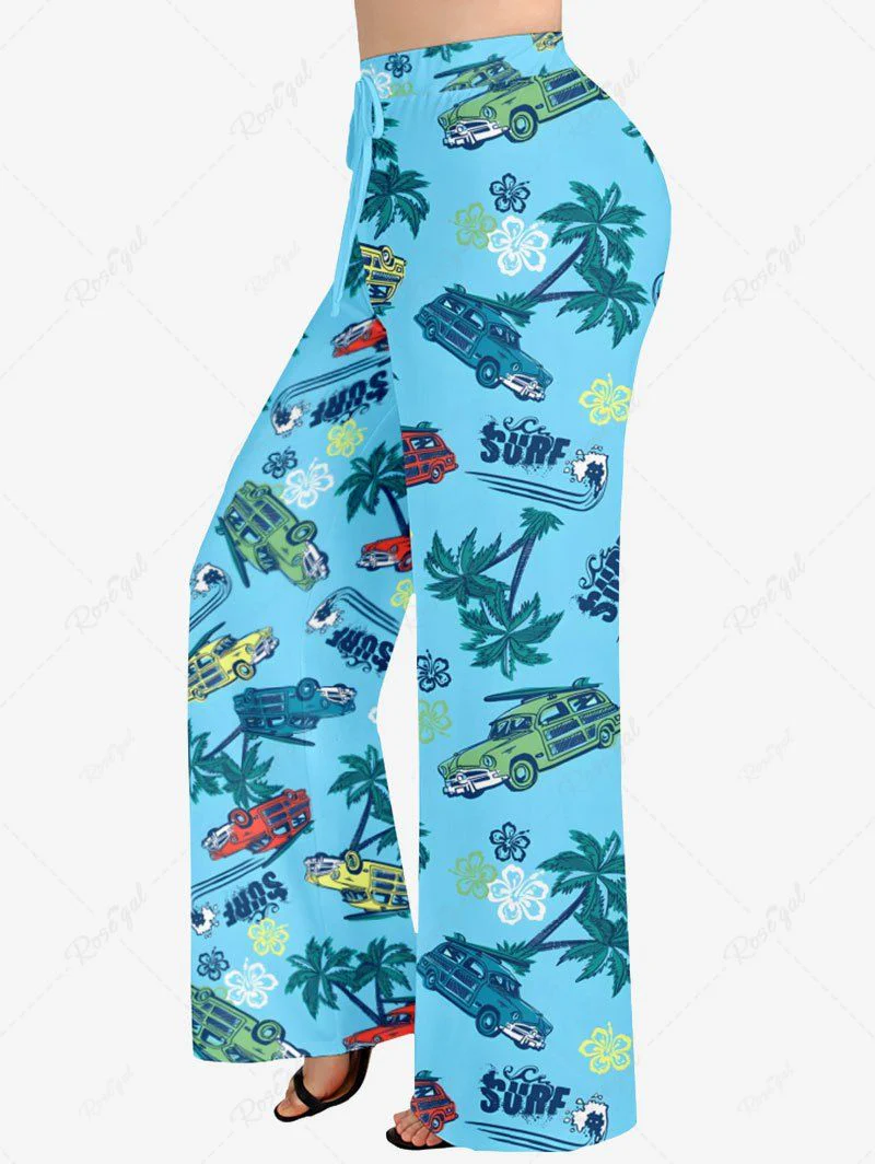 Hawaii Coconut Tree Flower Cars Printed Tank Top and Wide Leg Pants Dog and Owner Matching Outfits - Image 6
