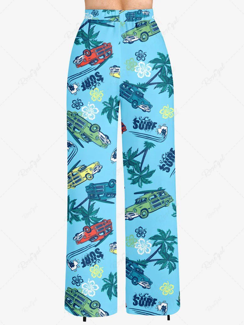 Hawaii Coconut Tree Flower Cars Printed Tank Top and Wide Leg Pants Dog and Owner Matching Outfits - Image 7