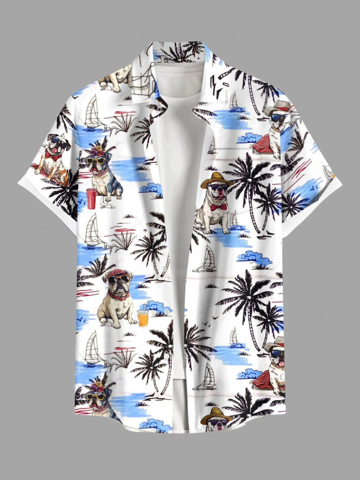 Coconut Tree Fruit Juice Sialboat Print Hawaii Shirts Dog and Owner Matching Outfits - Image 4
