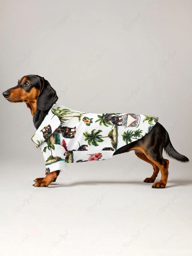 Coconut Tree Tropical Leaves Floral Print Hawaii Shirt Dog And Owner Matching Outfits - Image 3