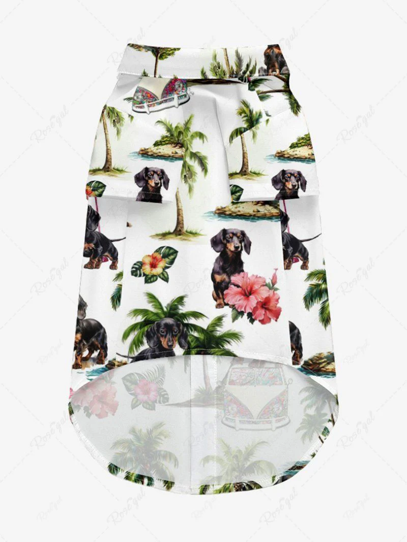 Coconut Tree Tropical Leaves Floral Print Hawaii Shirt Dog And Owner Matching Outfits - Image 5