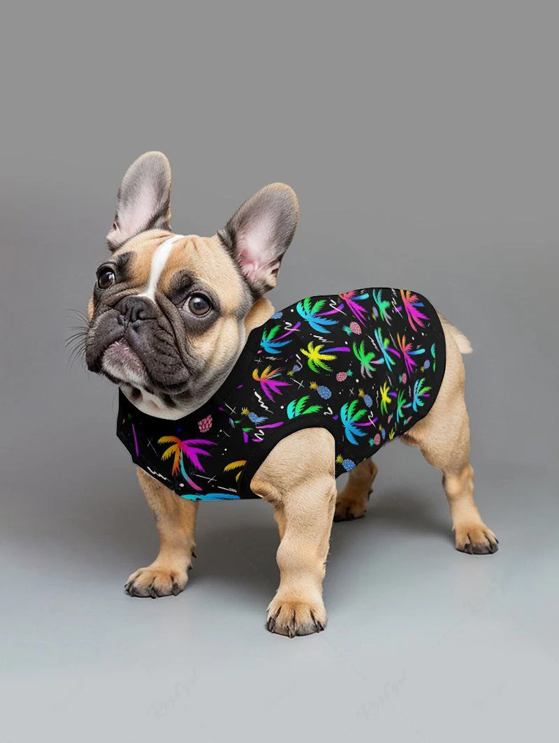 Colorful Coconut Tree Pineapple Print Hawaii Tank Top and Shirt Dog and Owner Matching Outfits - Image 4