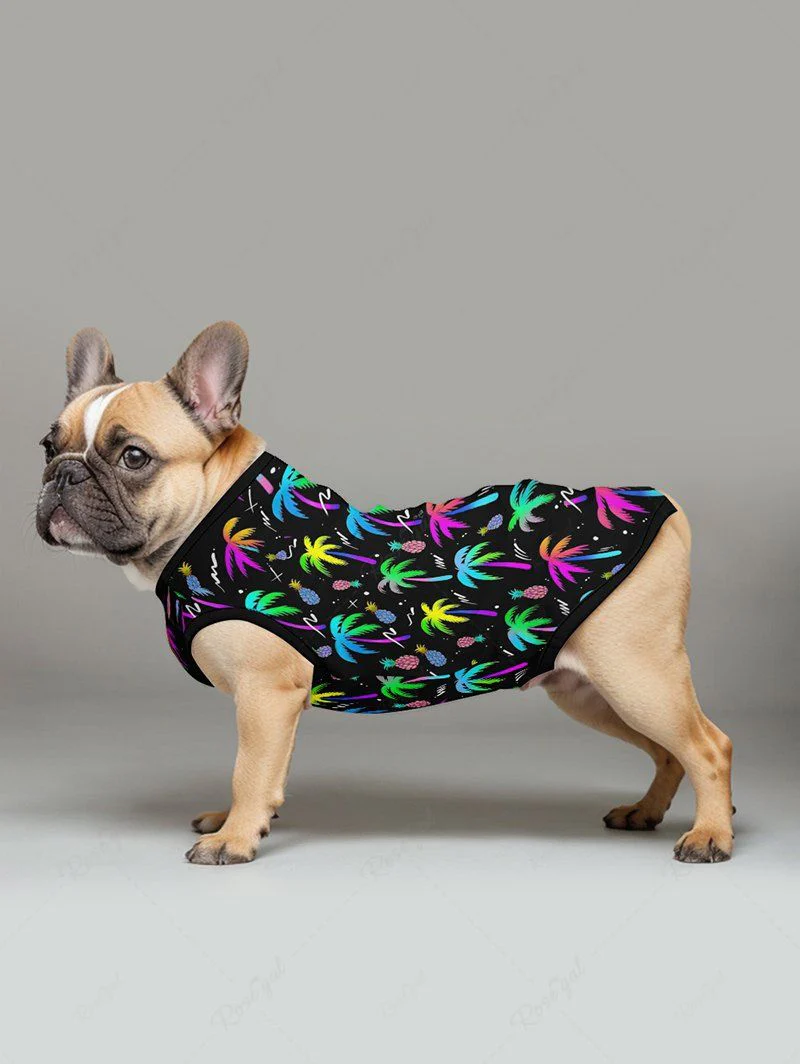 Colorful Coconut Tree Pineapple Print Hawaii Tank Top and Shirt Dog and Owner Matching Outfits - Image 5