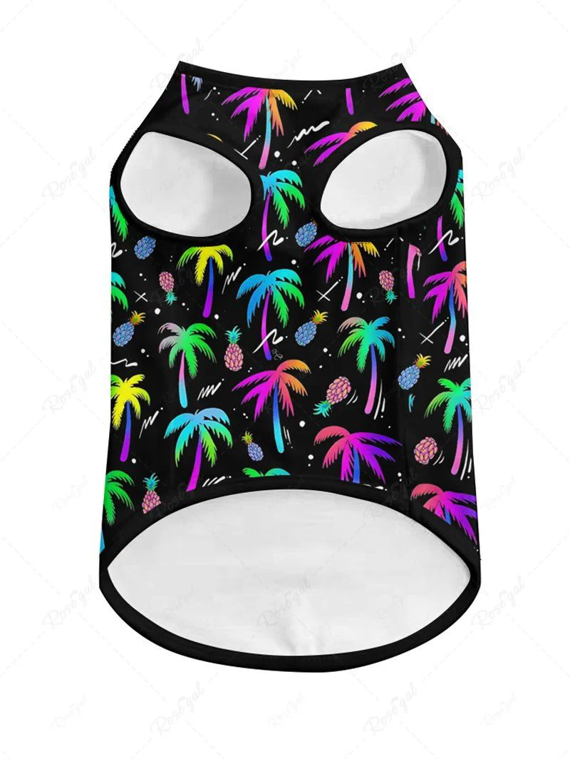 Colorful Coconut Tree Pineapple Print Hawaii Tank Top and Shirt Dog and Owner Matching Outfits - Image 7