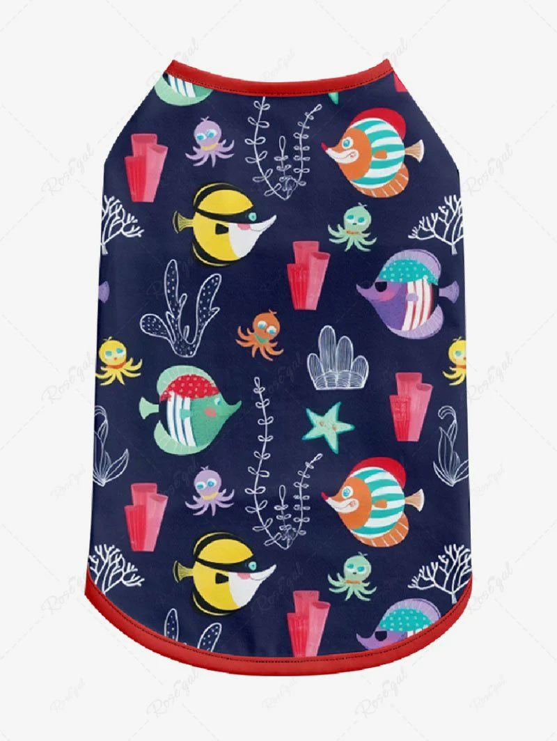 Colorful Octopus Fish Coral Stars Print Sea Creatures Tank Top Pants Dog And Owner Matching Outfits - Image 4