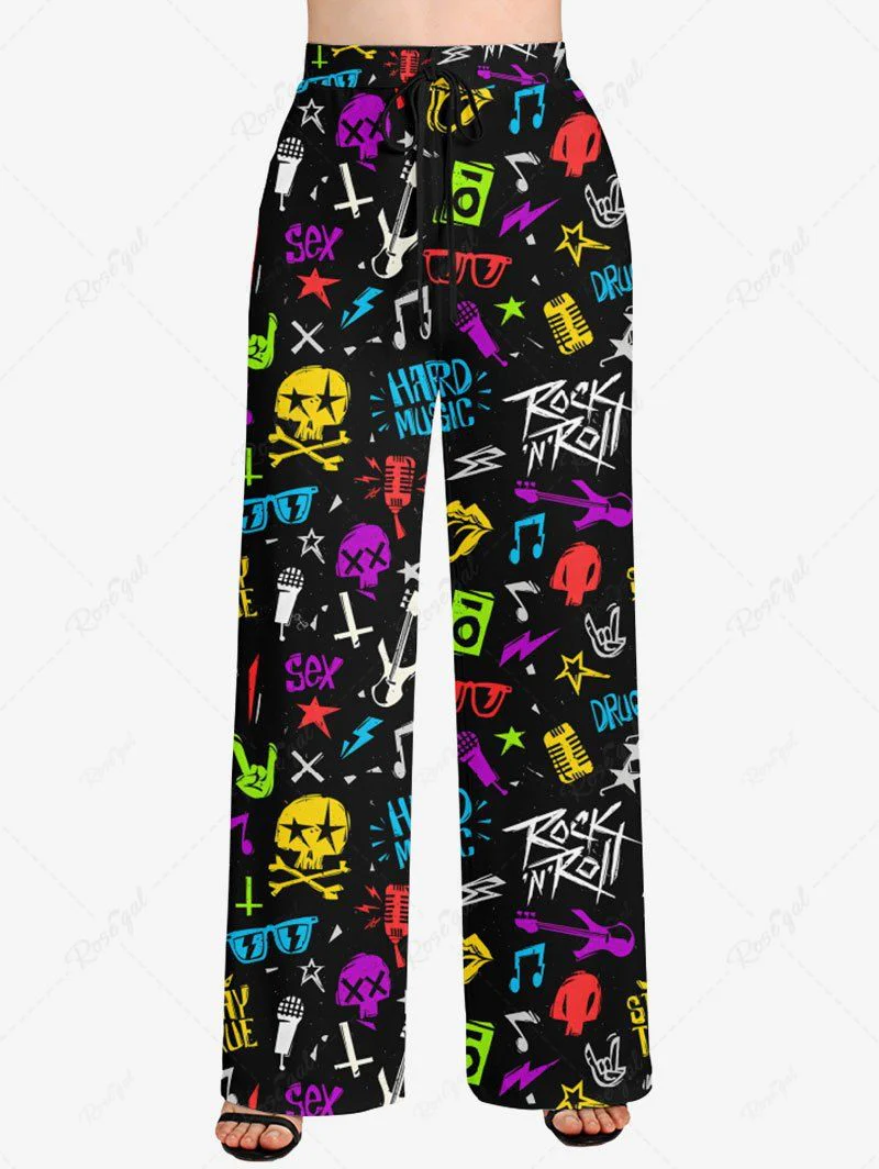 Colorful Skull Star Microphone Letters Print Pants Pajama Dog And Owner Matching Outfits - Image 8