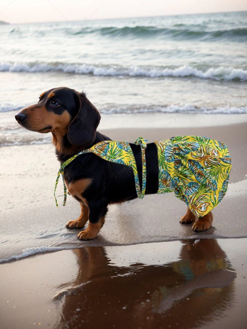 Colorful Tropical Leaves Print Hawaii Shirt Bikini Set Dog And Owner Matching Outfits - Image 3