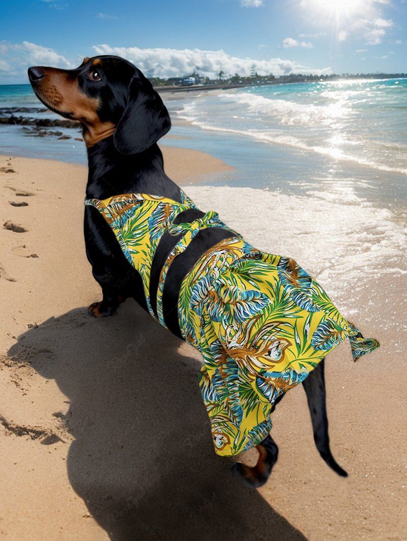 Colorful Tropical Leaves Print Hawaii Shirt Bikini Set Dog And Owner Matching Outfits - Image 4