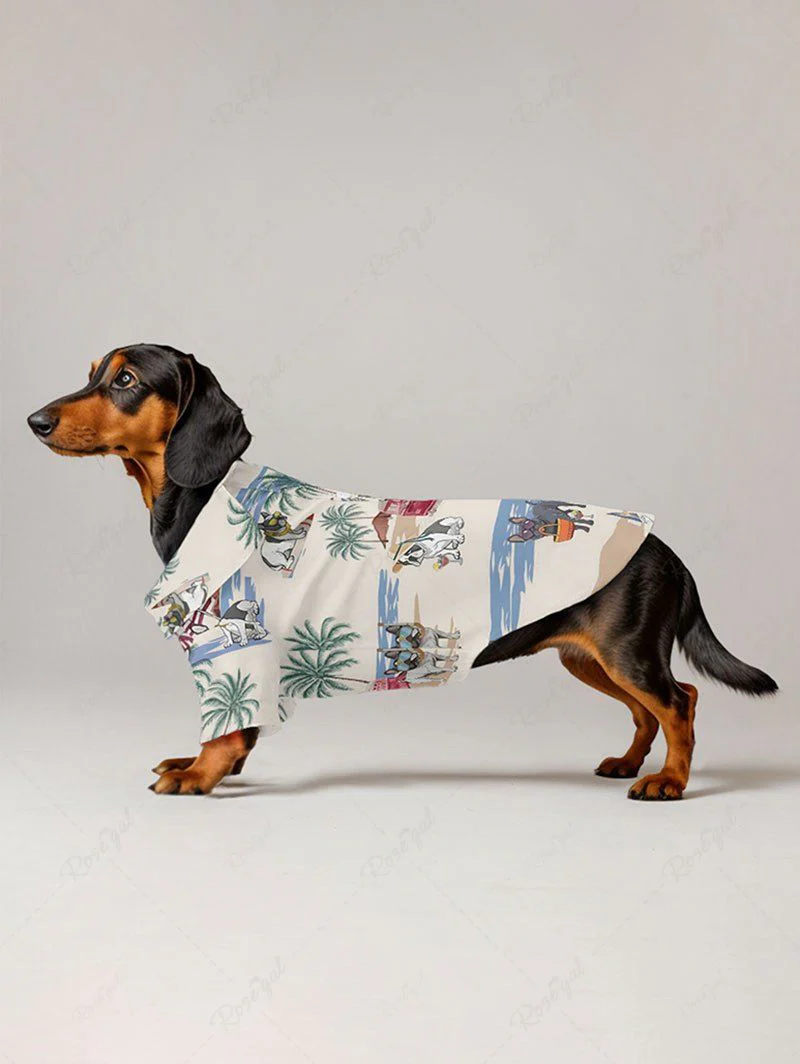 Dogs Coconut Tree Bus Sailboat Umbrella Printed Hawaii Shirts Dog and Owner Matching Outfits - Image 3