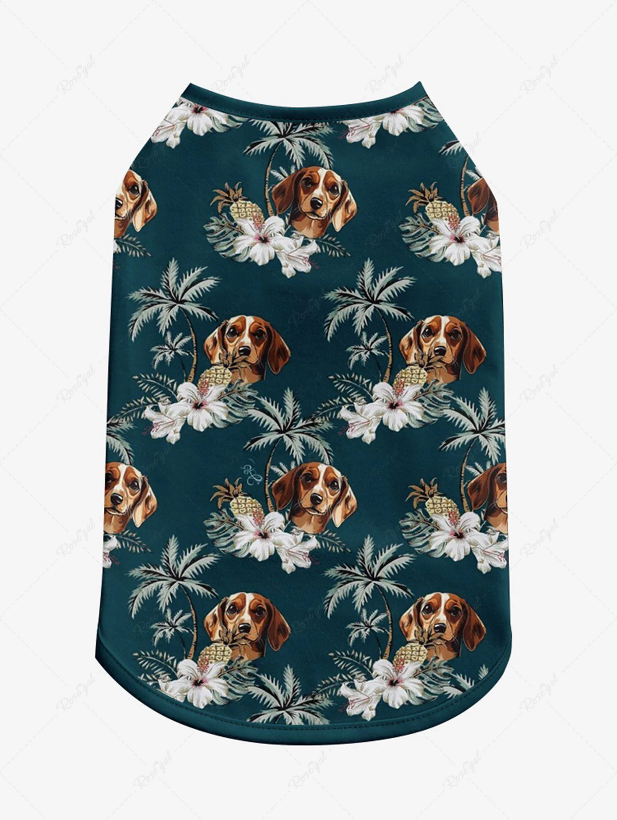 Dogs Flowers Coconut Tree Print Hawaii Tank Top and Shirt Dog and Owner Matching Outfits - Image 5