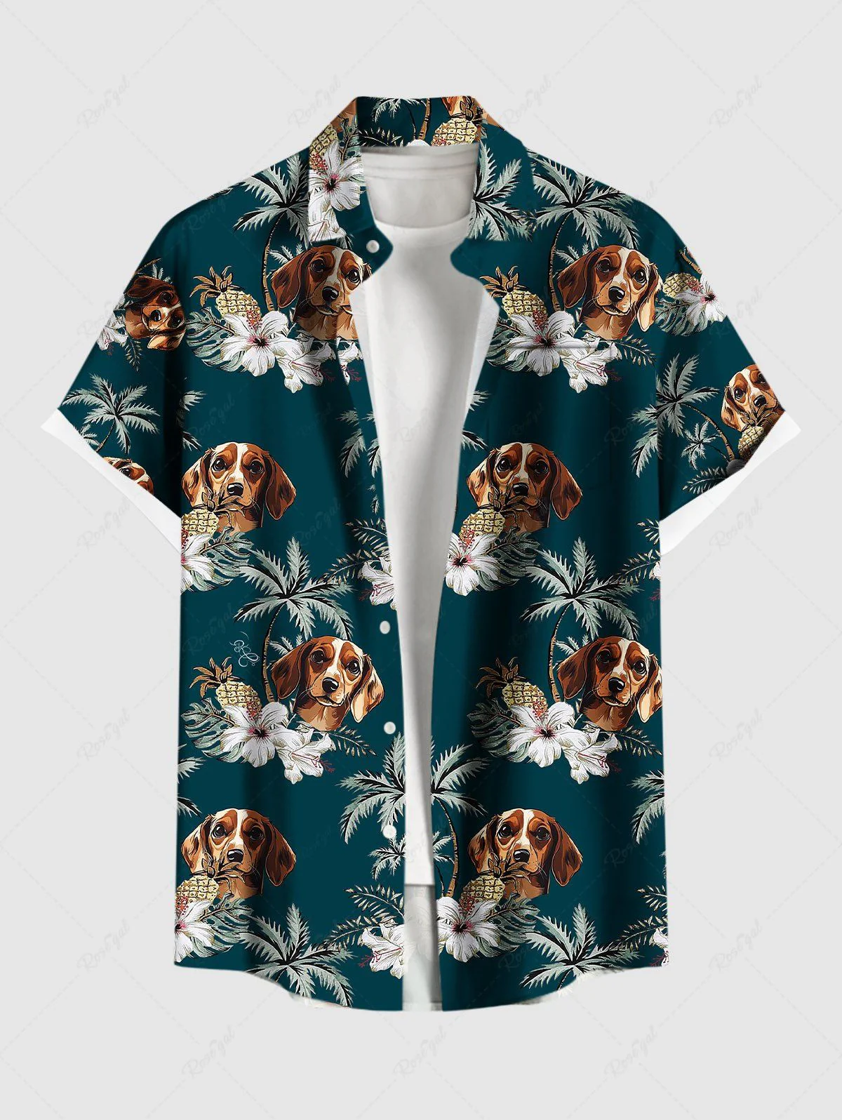 Dogs Flowers Coconut Tree Print Hawaii Tank Top and Shirt Dog and Owner Matching Outfits - Image 7