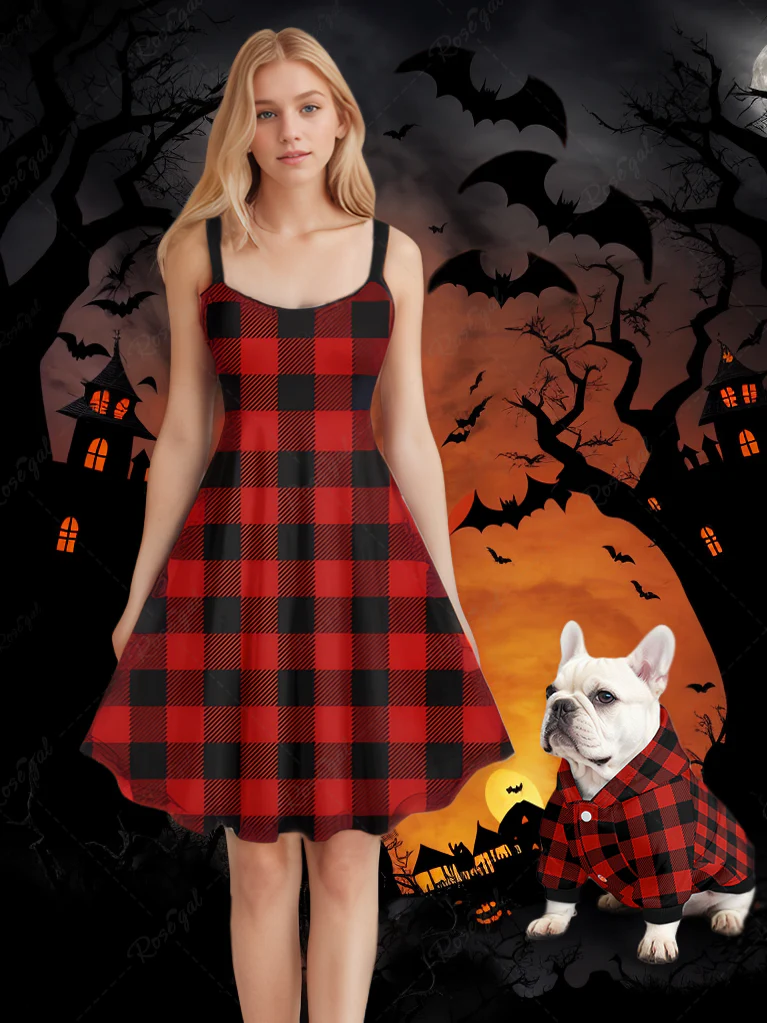 Geometric Plaid Print Dog and Owner Matching Outfits - Image 9