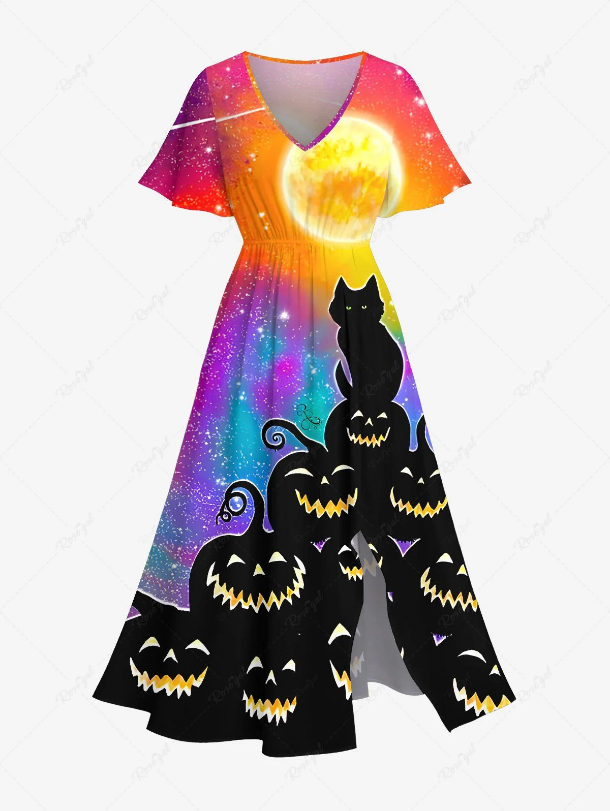 Halloween Costume Cat Pumpkin Glitter Moon Colorful Ombre Galaxy Print Dog And Owner Matching Outfits - Image 3