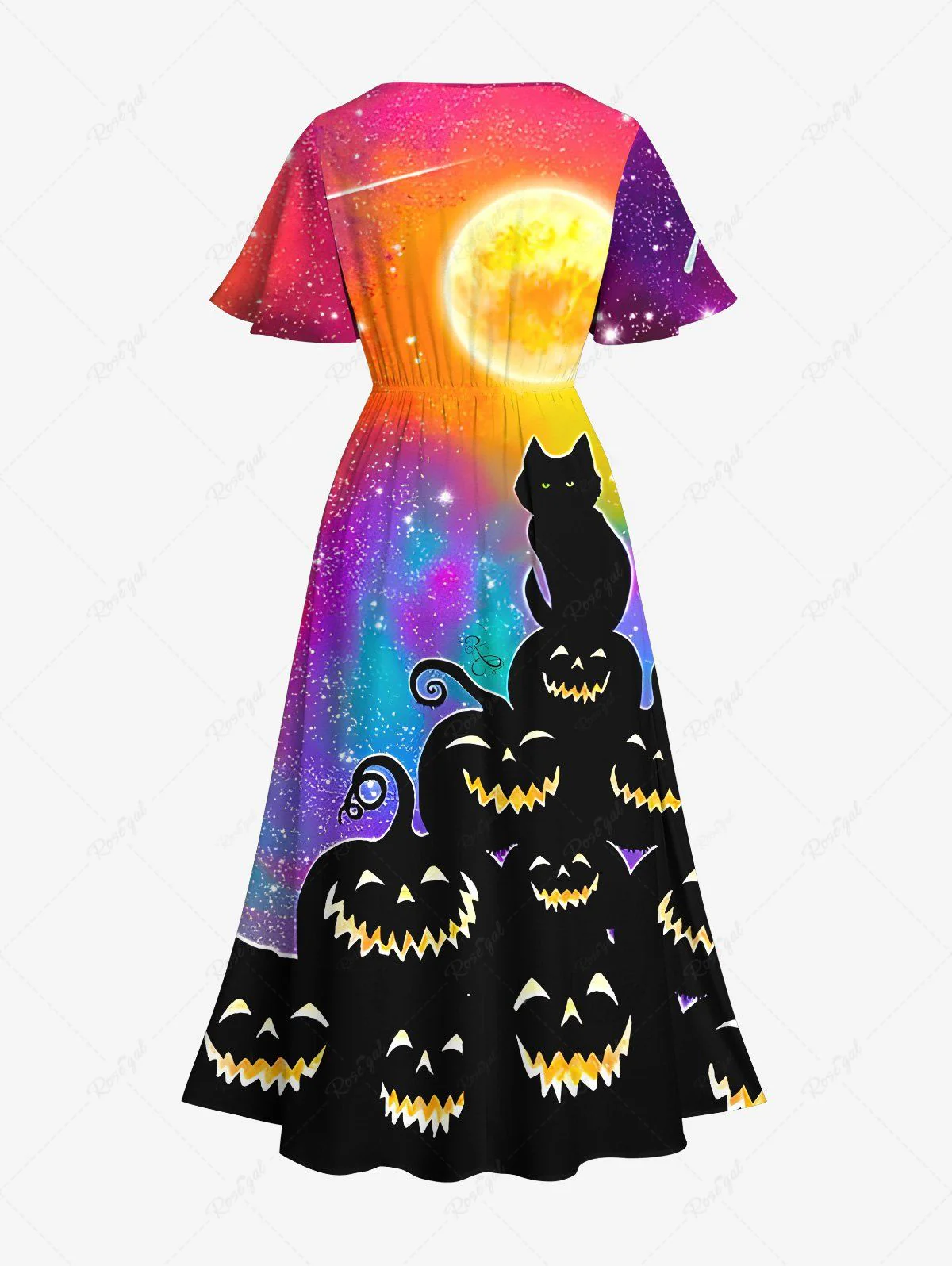 Halloween Costume Cat Pumpkin Glitter Moon Colorful Ombre Galaxy Print Dog And Owner Matching Outfits - Image 4