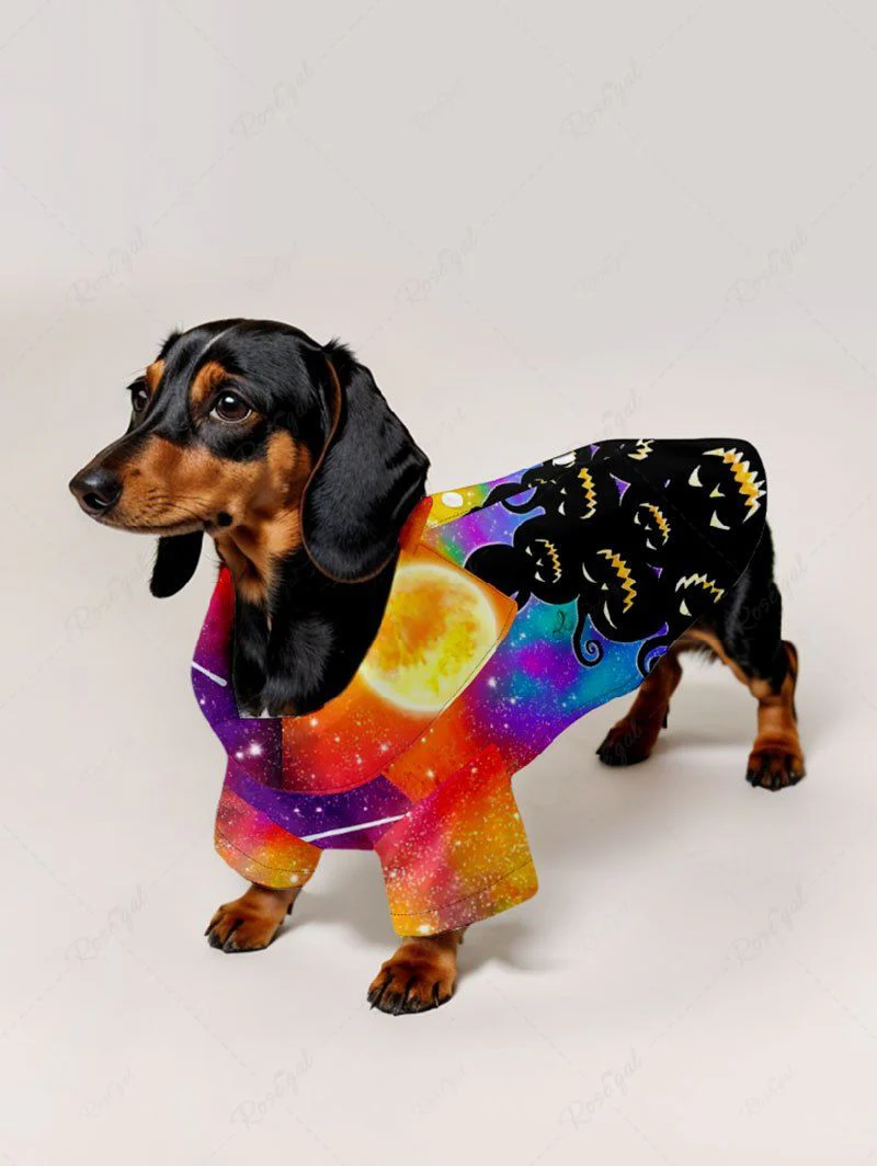 Halloween Costume Cat Pumpkin Glitter Moon Colorful Ombre Galaxy Print Dog And Owner Matching Outfits - Image 6