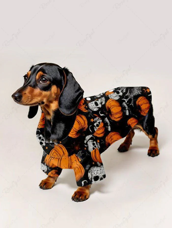 Halloween Costume Pumpkin Skulls Bat Spider Web Printed Dog and Owner Matching Outfits - Image 3