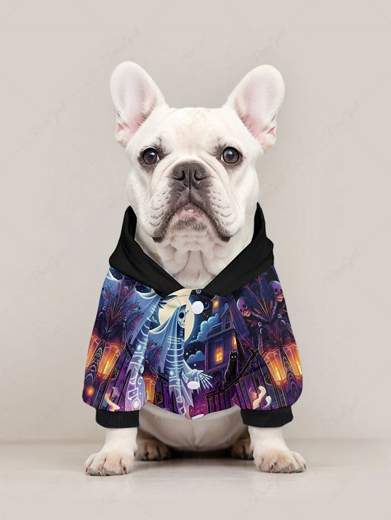 Halloween Costume Skeleton Ghost Pumpkin Latern Moon Print Dog And Owner Matching Outfits - Image 3