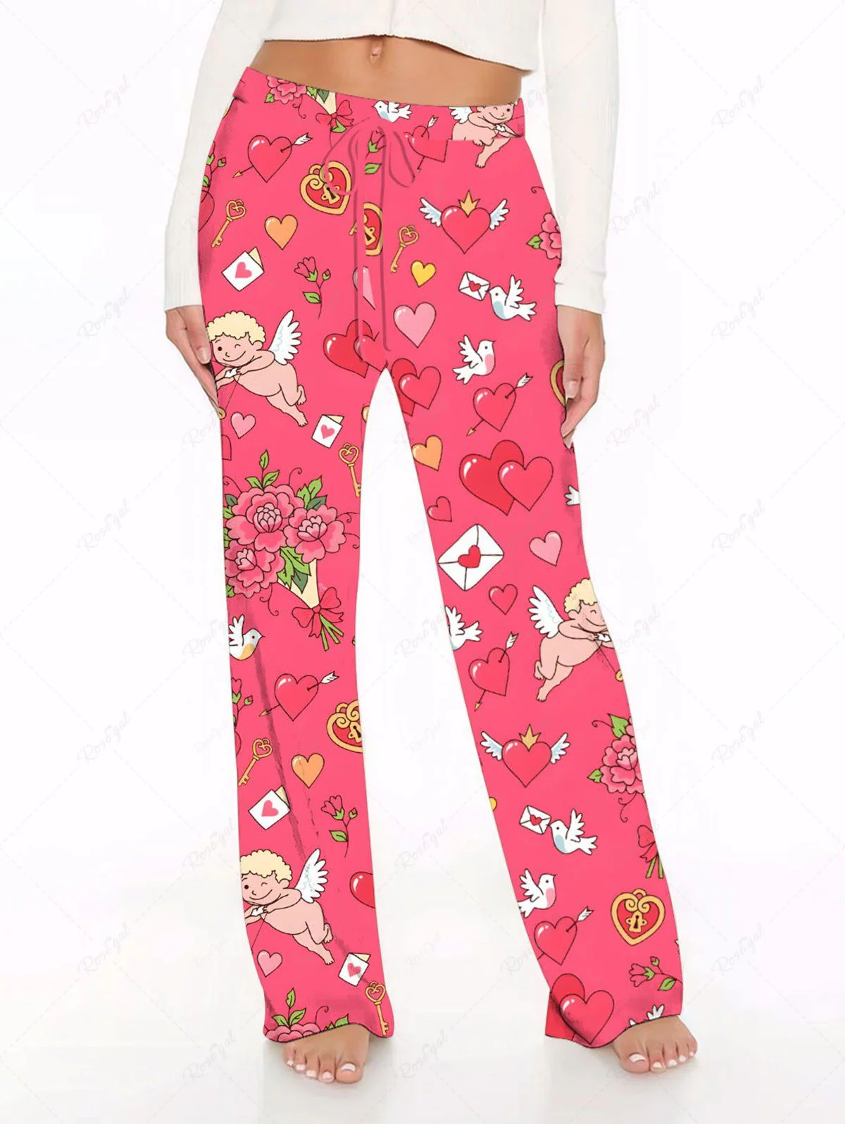 Heart Cupid Angel Flower Bowknot Print Pajama and Wide Leg Pants Dog and Owner Matching Outfits - Image 6