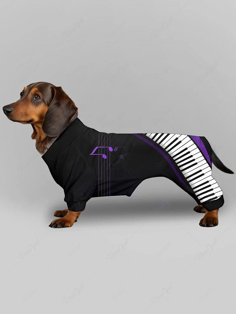 Music Notes Piano Keys Colorblock Printed Pajama and T-shirt Dog and Owner Matching Outfits - Image 3