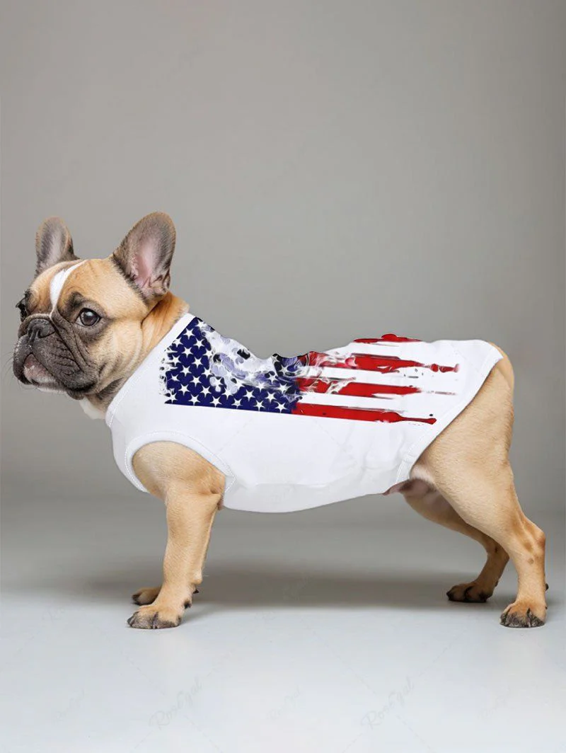 Patriotic American Flag Skull Printed T-shirt and Tank Top Dog and Owner Matching Outfits - Image 3