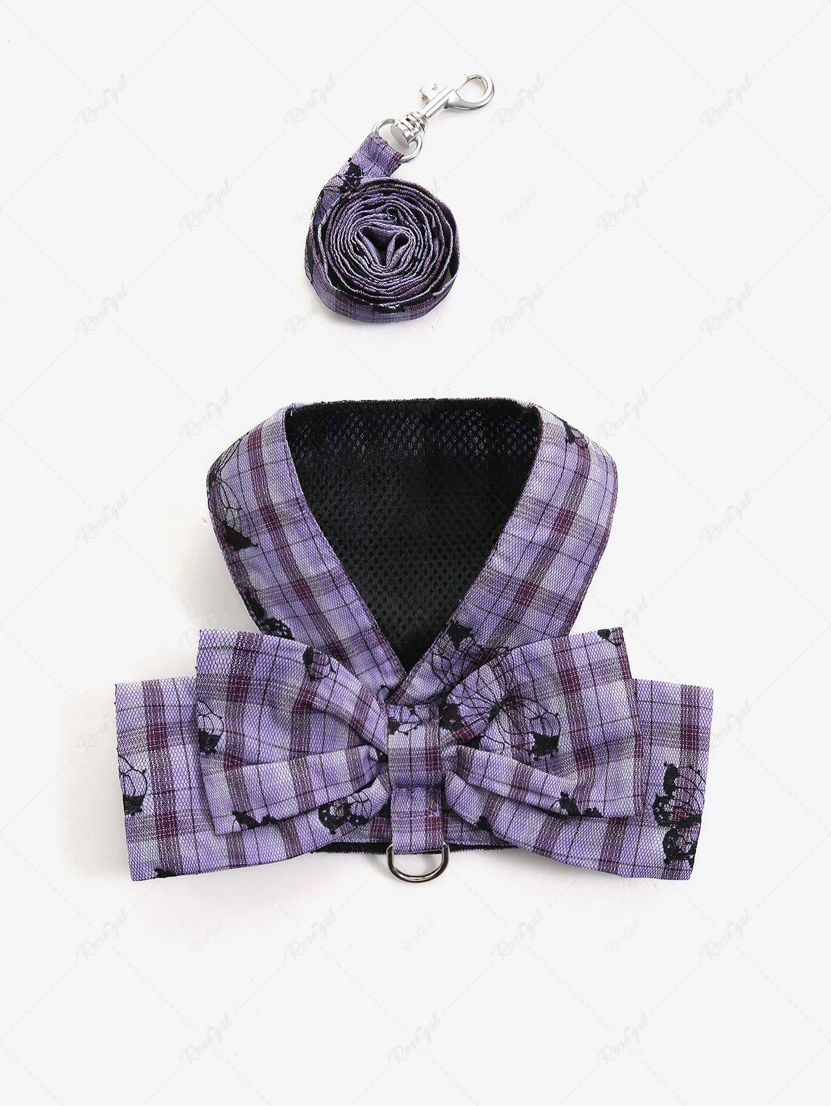 Pet's Butterfly Plaid Printed Bowknot Vest with Leash - Image 3