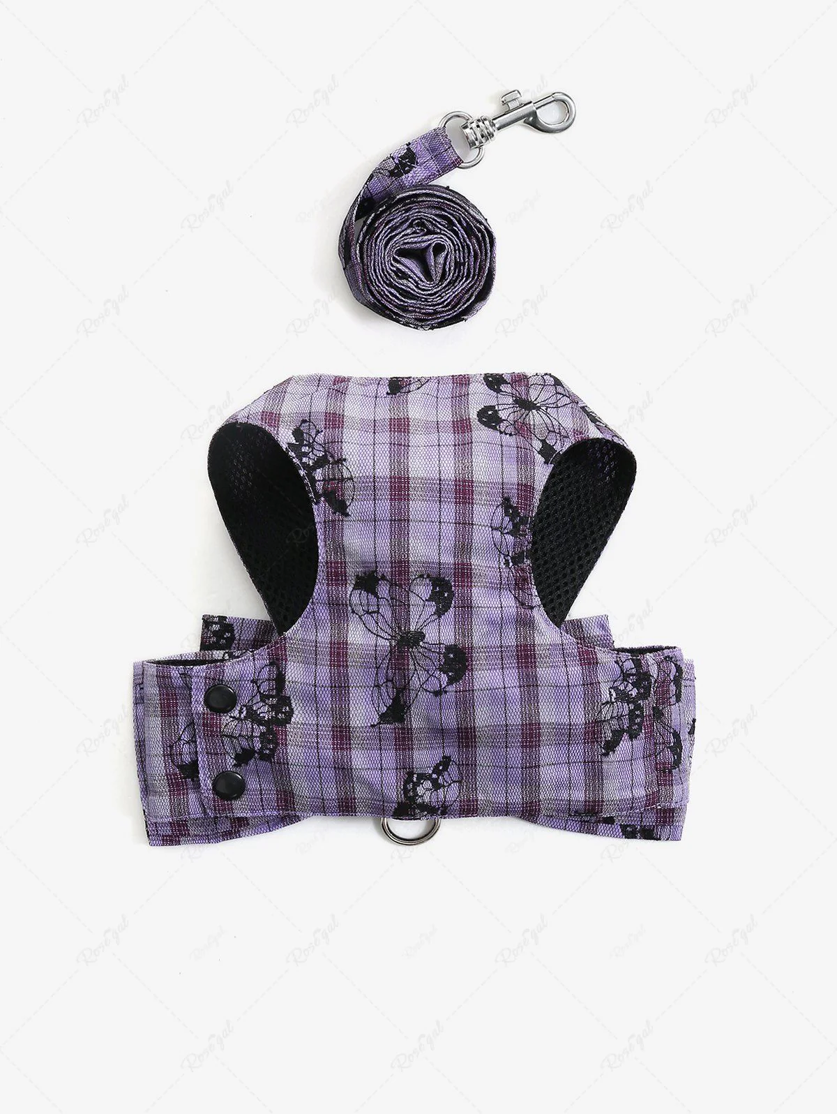 Pet's Butterfly Plaid Printed Bowknot Vest with Leash - Image 5