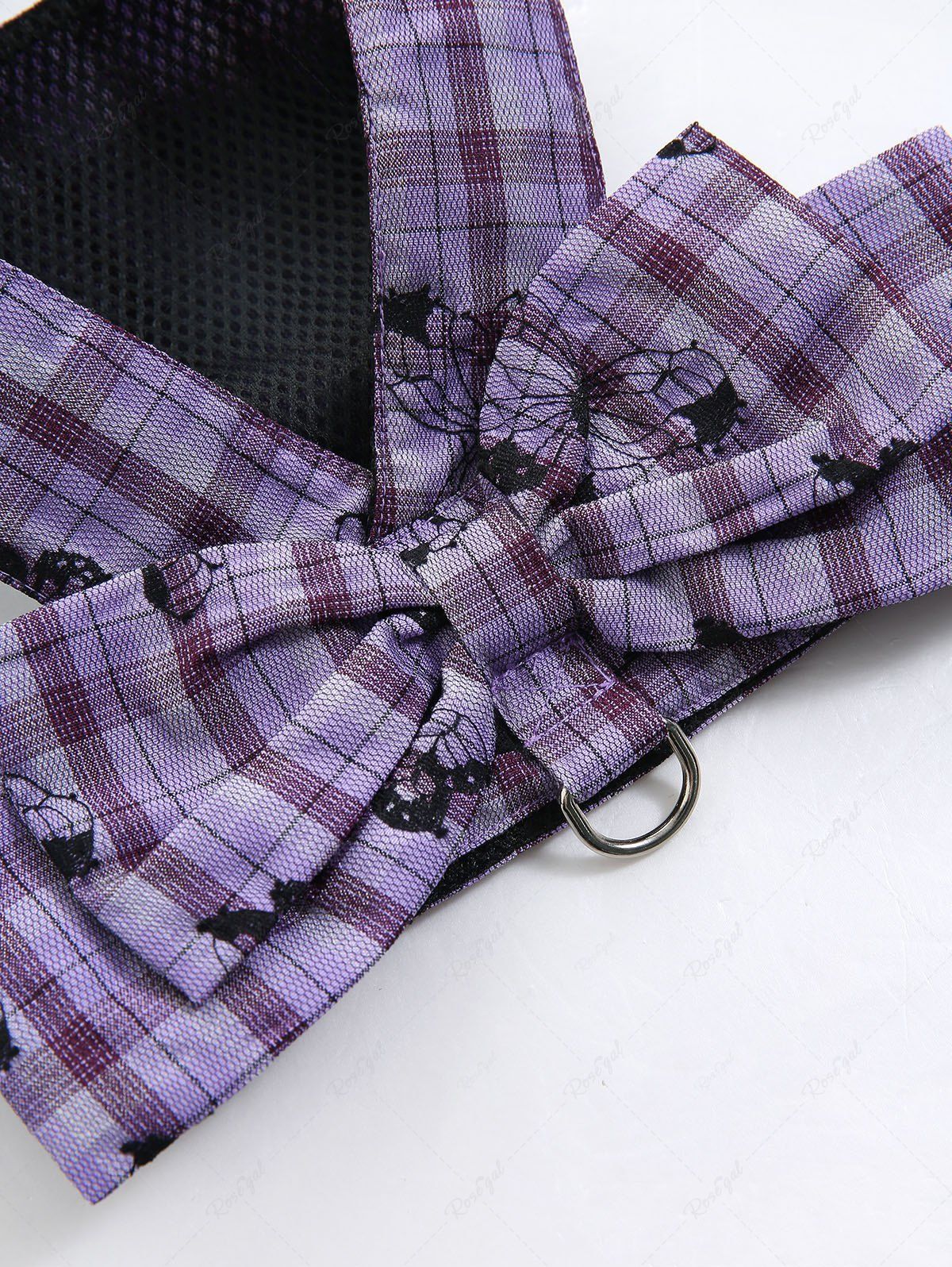 Pet's Butterfly Plaid Printed Bowknot Vest with Leash - Image 6