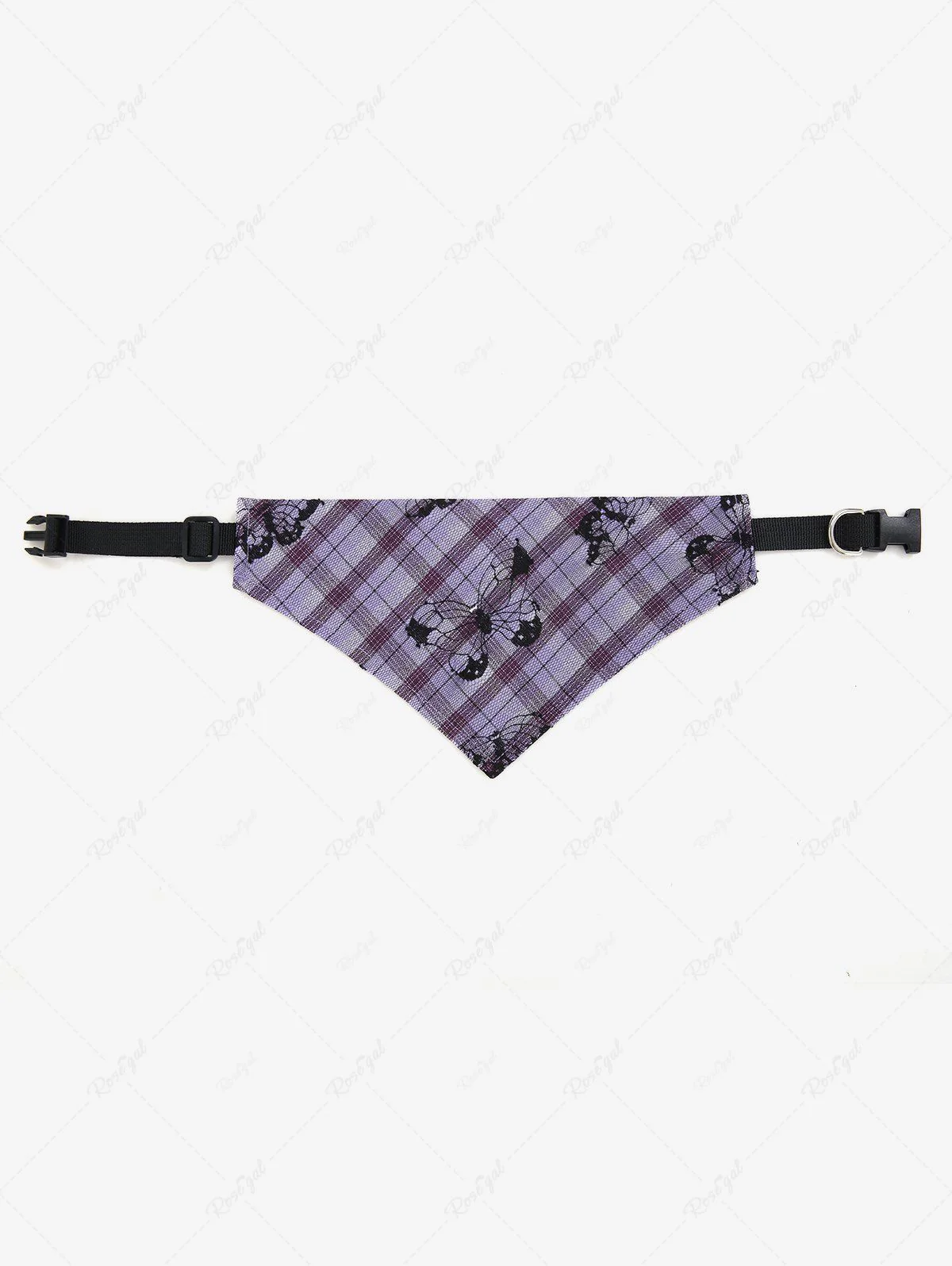 Pet's Butterfly Plaid Printed Push Buckle Bandana Bibs - Image 3