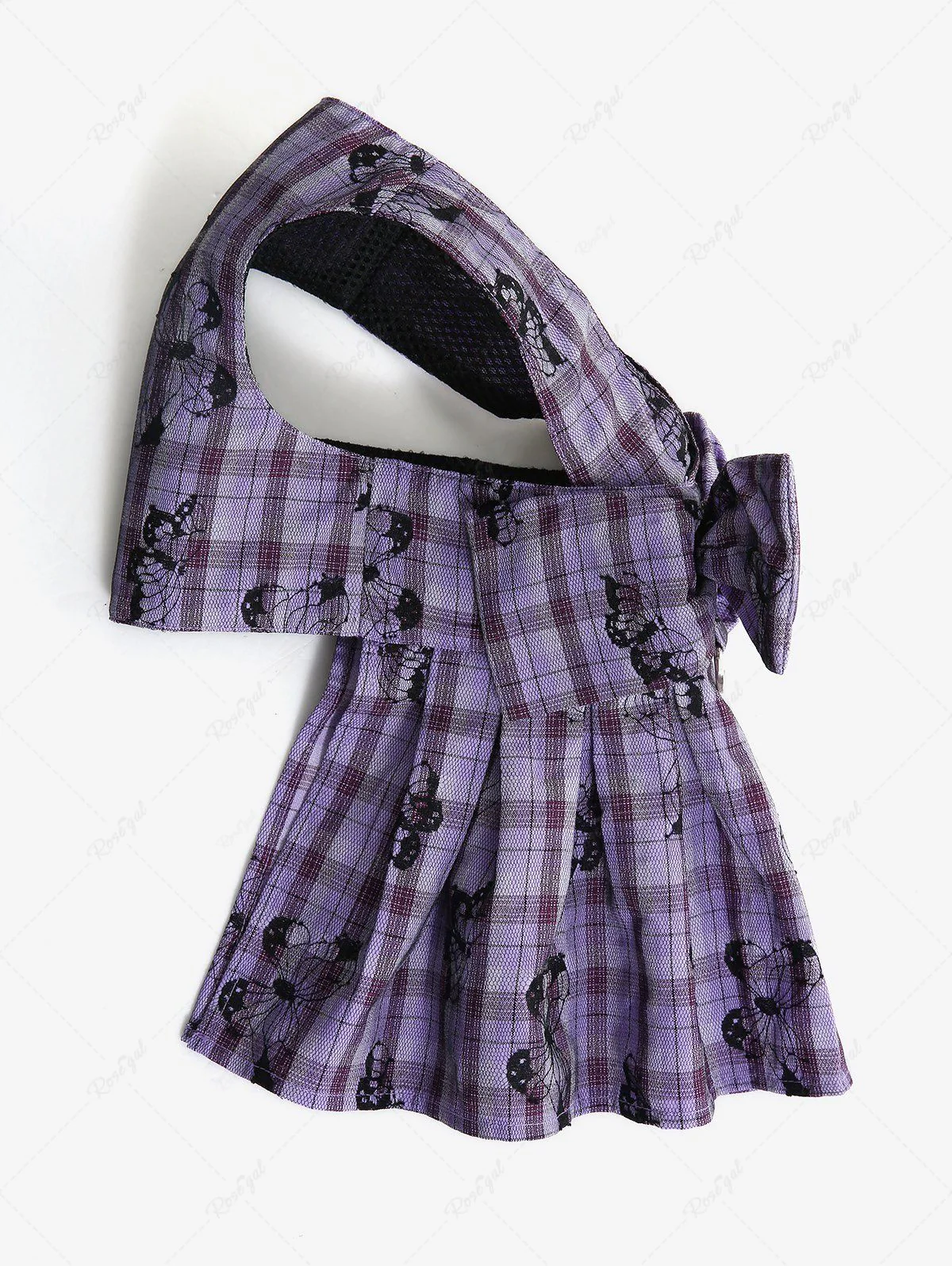 Pet's Butterfly Plaid Printed Ruffles Bowknot Tied Harness Dress with Leash - Image 5