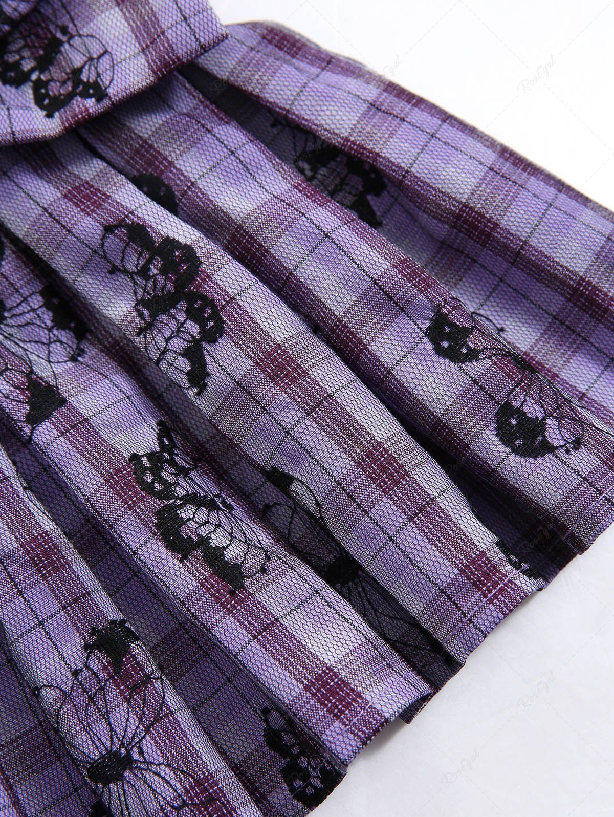 Pet's Butterfly Plaid Printed Ruffles Bowknot Tied Harness Dress with Leash - Image 7