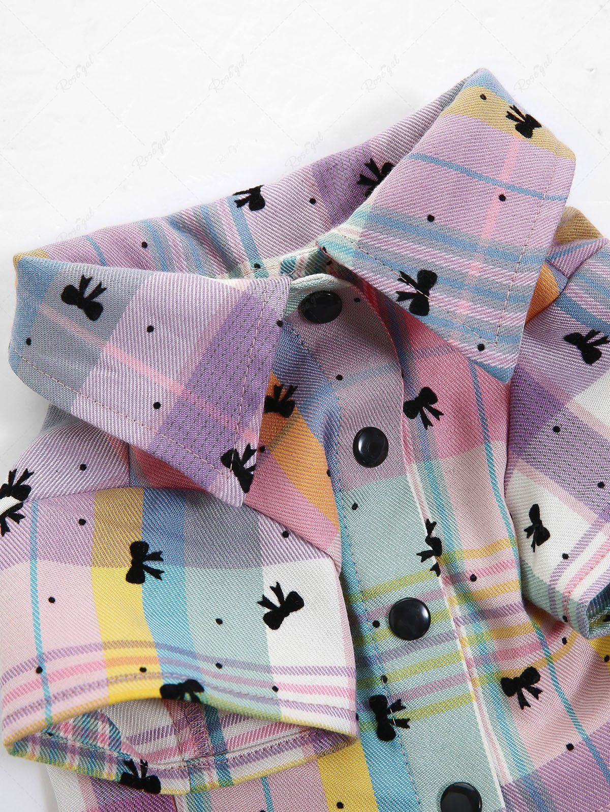 Pet's Candy Color Plaid Bowknot Polka Dot Printed Toggle Drawstring Button Shirt - Image 10