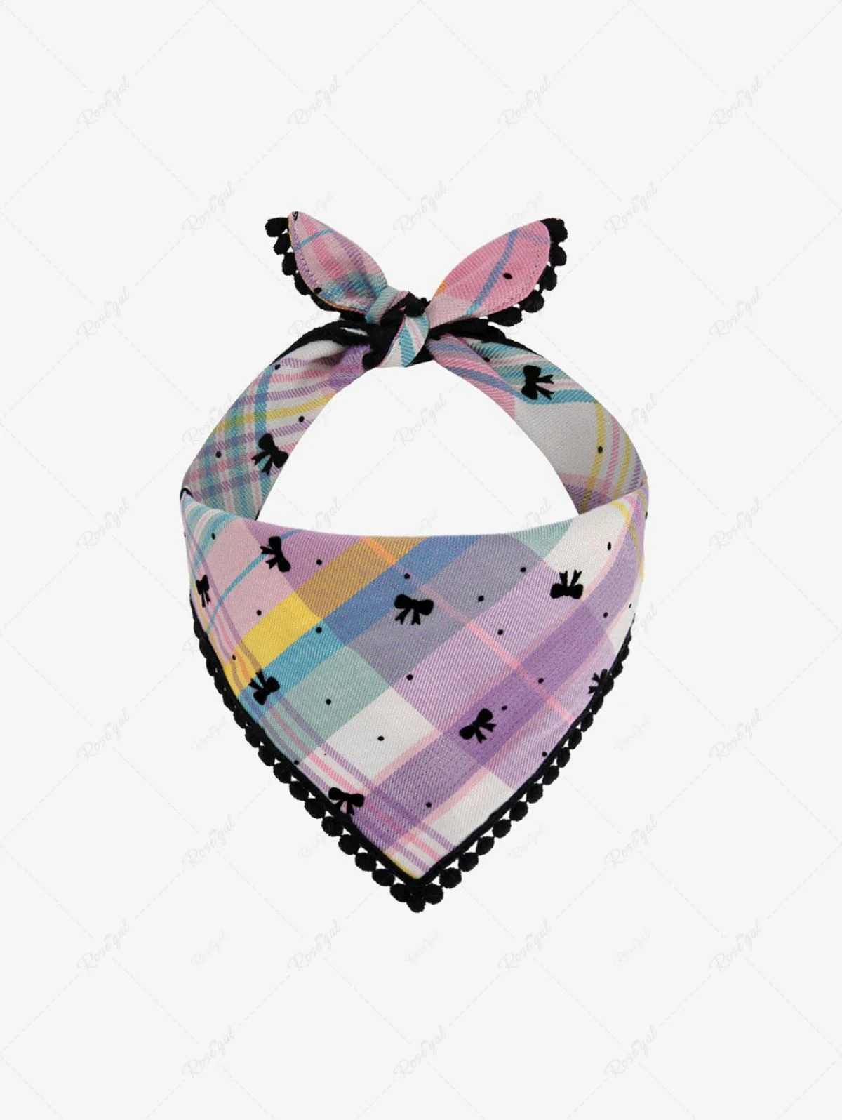 Pet's Candy Color Plaid Bowknot Printed Lace Trim Bandana Bibs - Image 3