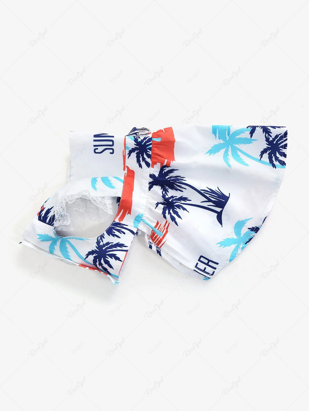 Pet's Coconut Tree Summer Letters Printed Lace Trim Hawaii Dress - Image 5