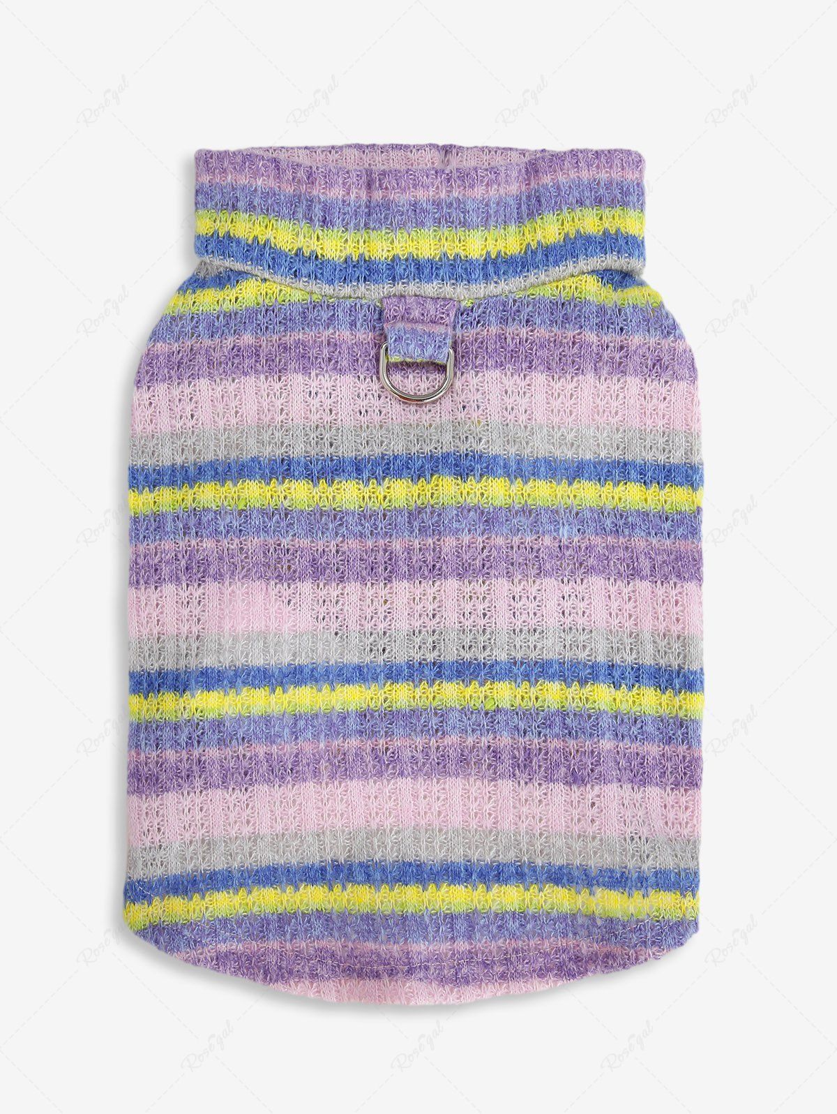 Pet's Colorful Striped Button Knit D-Ring Tank Top - Image 4