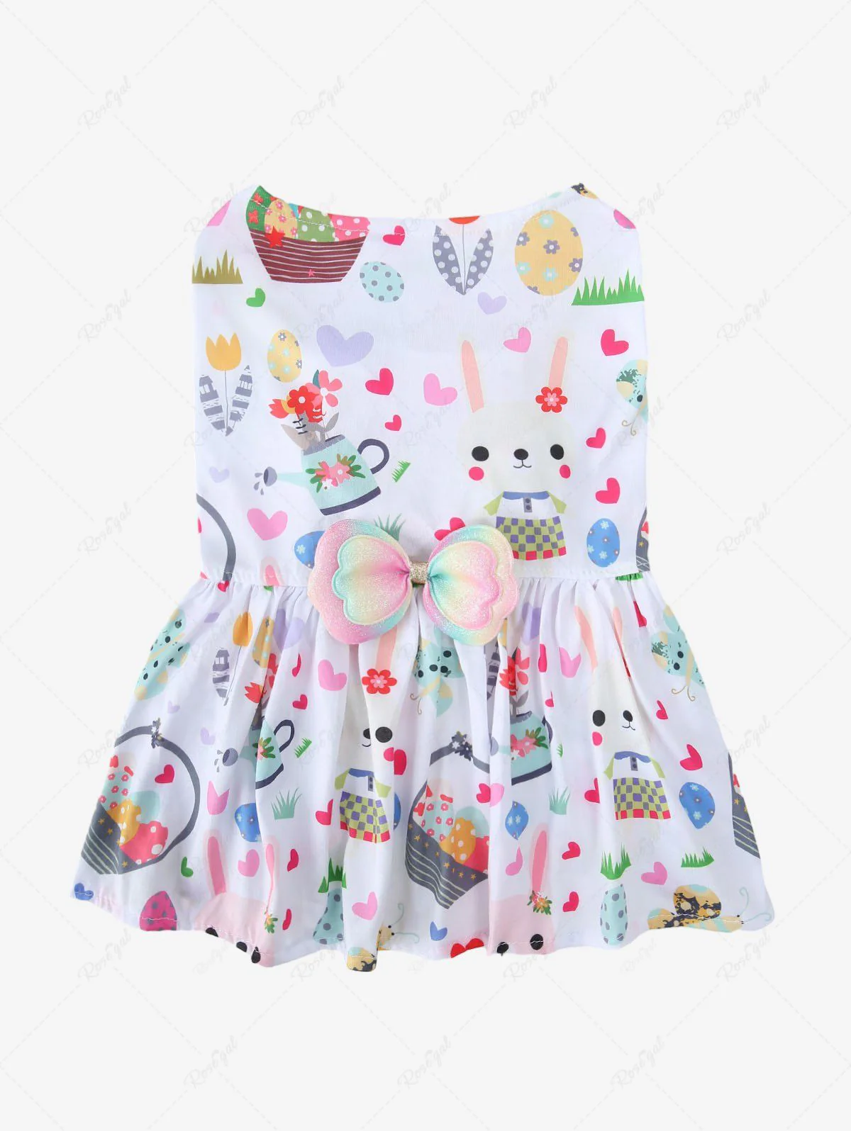 Pet's Easter Egg Rabbit Heart Printed Bowknot Dress - Image 3