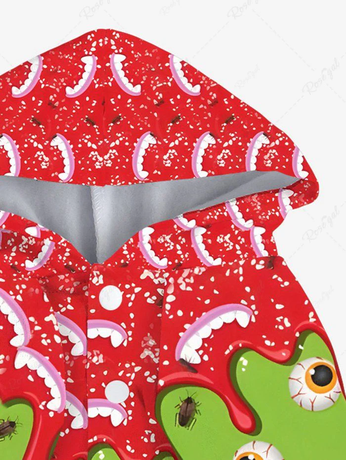 Pet's Eye Insects Paint Drop Blobs Teeth Colorblock Printed Halloween Hoodie - Image 5
