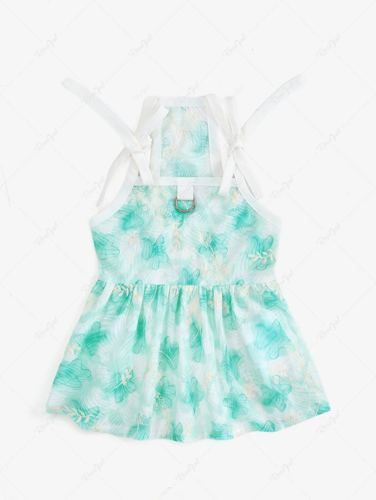 Pet's Flower Leaf Printed Floral Embroidery Tied Dress - Image 3