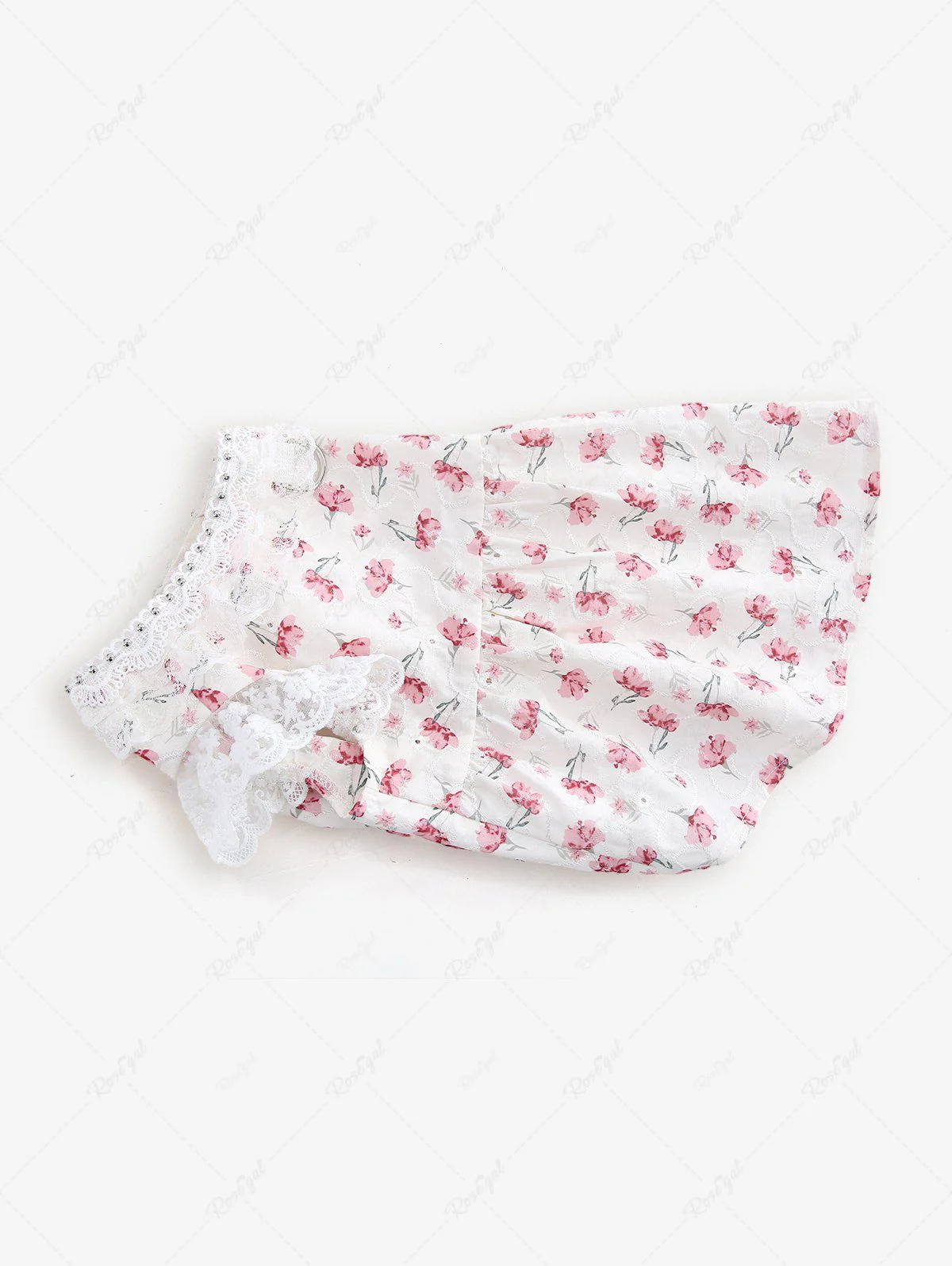 Pet's Flower Printed Jacquard Embroidered Lace Trim Patchwork Rivet Button Dress - Image 5