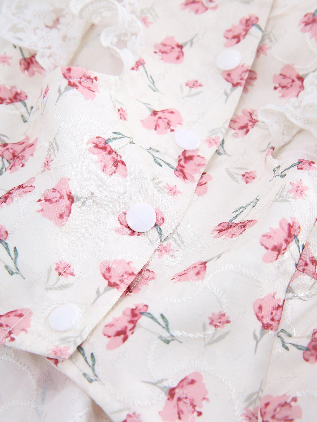 Pet's Flower Printed Jacquard Embroidered Lace Trim Patchwork Rivet Button Dress - Image 6