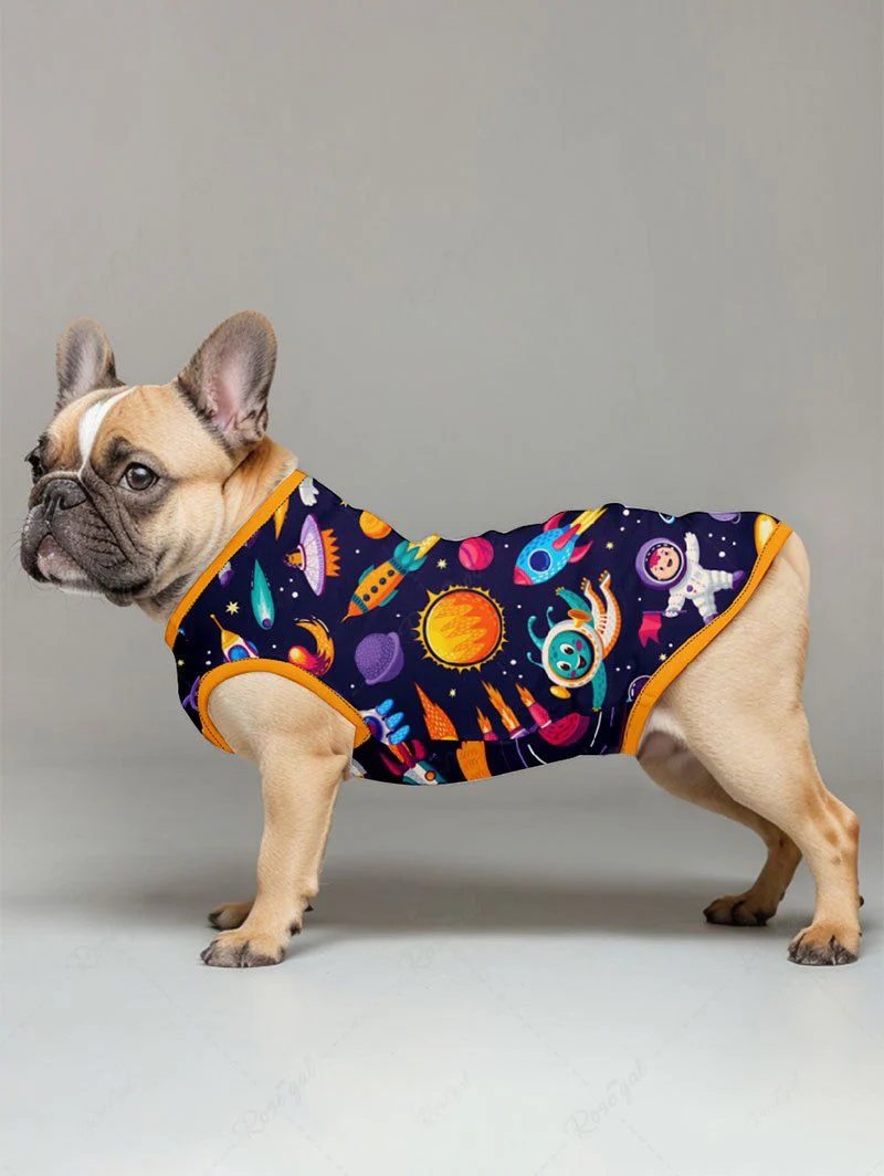 Pet's Galaxy Planet Astronaut Spacecraft Printed Tank Top - Image 3