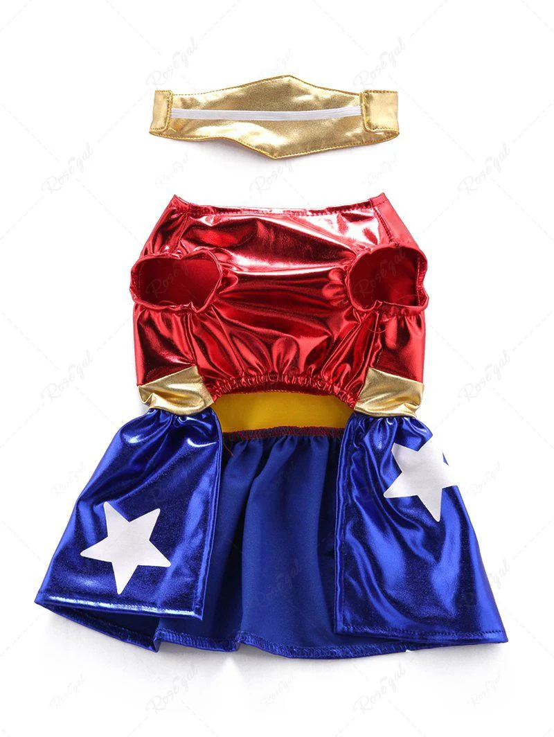 Pet's Glitter Stars Bird Printed Dress with Hairband Costume Cosplay - Image 3