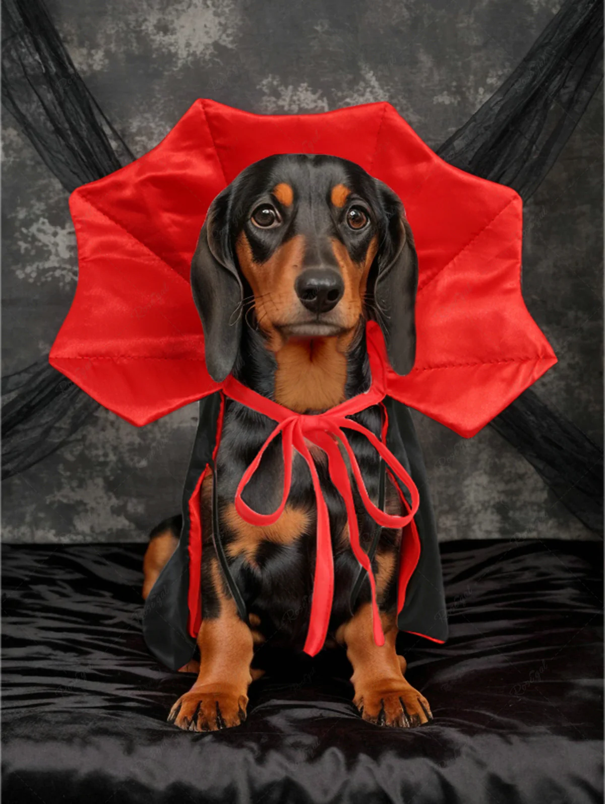 Pet's Halloween Vampire Costume Two Tone V Notched Tied Cape Cloak - Image 7