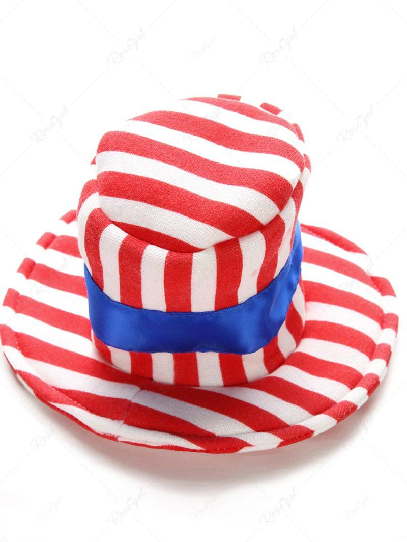 Pet's 4th of July Independence Day Costume Patriotic American Flag Striped Printed Dress with Toggle Hat - Image 5